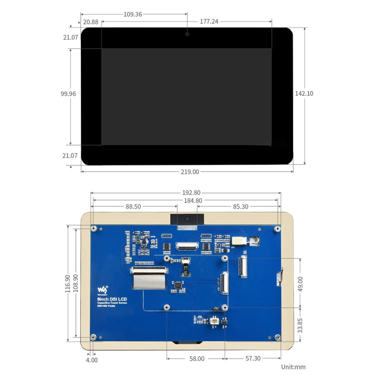 WAVESHARE 8 inch 800 x 480 Capacitive Touch Display for Raspberry Pi, DSI Interface by WAVESHARE