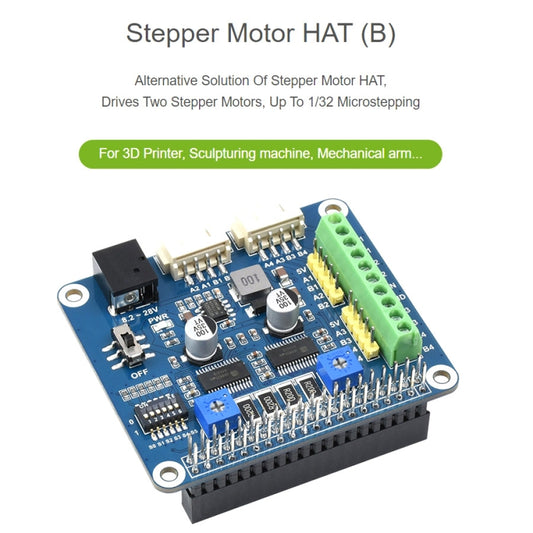 Waveshare HRB8825 Stepper Motor HAT For Raspberry Pi, Drives Two Stepper Motors, Up To 1/32 Microstepping by WAVESHARE