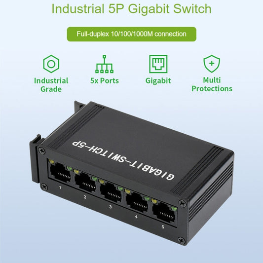 Waveshare Industrial 5P Gigabit Ethernet Switch, Full-Duplex 10/100/1000M, DIN Rail Mount by WAVESHARE