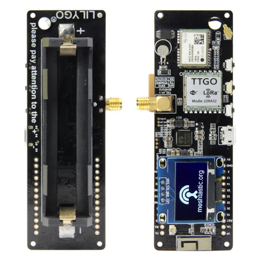 TTGO Meshtastic T-Beam V1.1 ESP32 923MHz OLED WiFi Bluetooth GPS NEO-6M SMA 18650 Battery Holder by TTGO