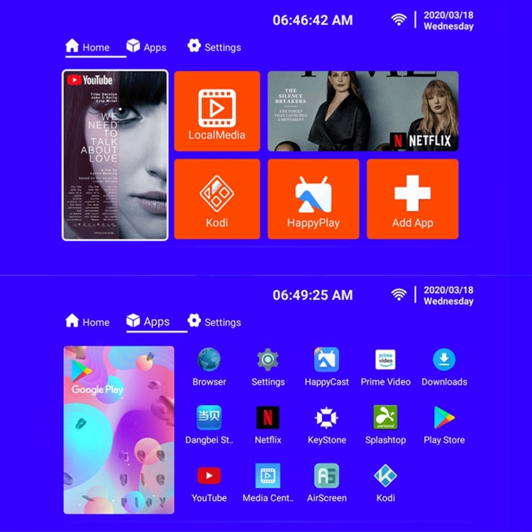 T6 2000ANSI Lumens Mini Theater Projector, Android 7.1 RK3128 Quad Core, 1GB+8GB, EU Plug(Silver) by buy2fix