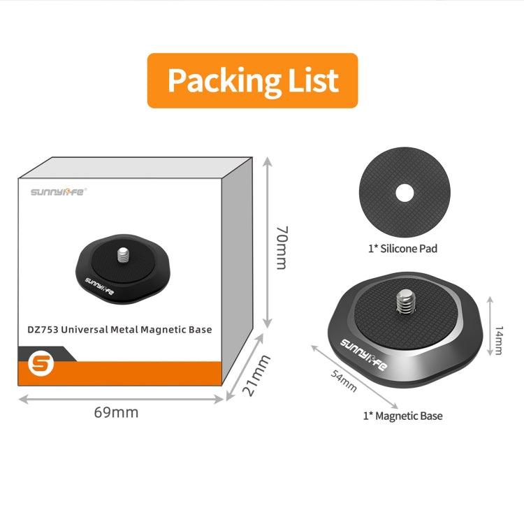 Sunnylife Universal Metal Magnetic Base 1/4 inch Adapter Aluminium Alloy Pivot Stand Base (Black) by Sunnylife