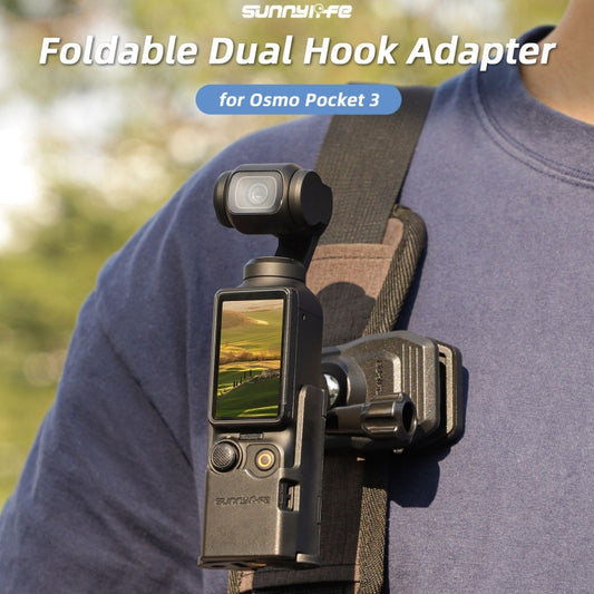 For DJI OSMO Pocket 3 Sunnylife Expansion Adapter Foldable Dual Hooks Adapter Protective Case Bracket (Black) by Sunnylife