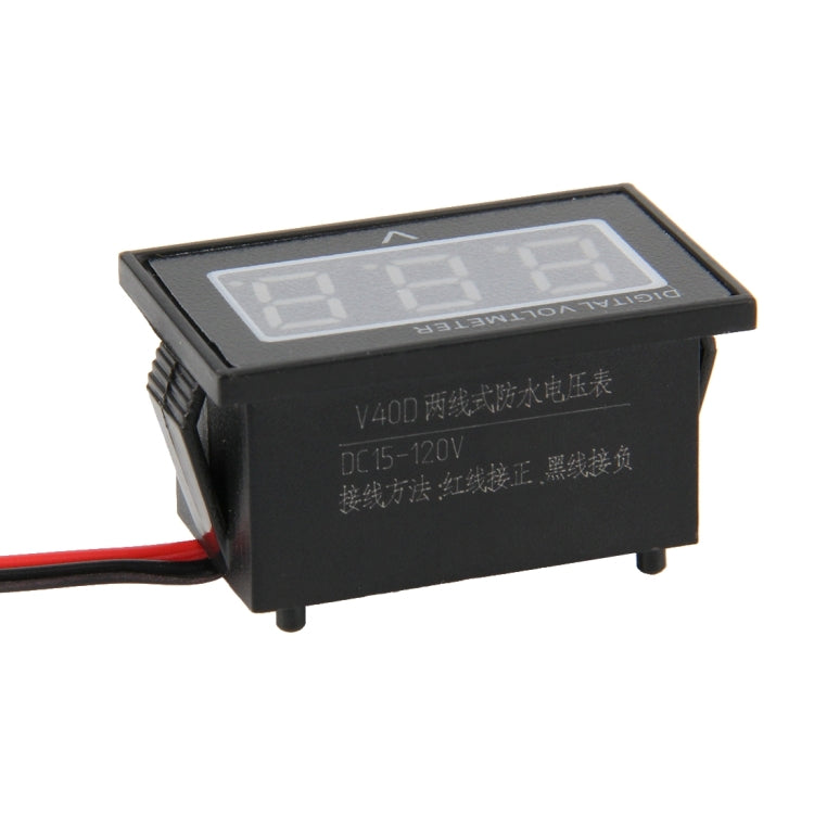 V40D 2 Wires Green Light Display Mini Waterproof IPX4 Digital Voltage Meter, Measure Voltage: DC 15-120V by buy2fix