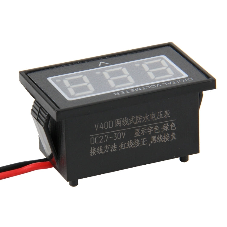 V40D 2 Wires Green Light Display Mini Waterproof IPX4 Digital Voltage Meter, Measure Voltage: DC 2.5-30V by buy2fix