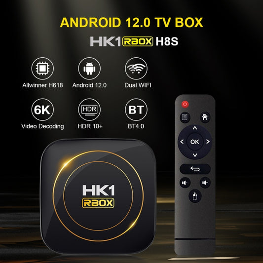 HK1 RBOX-H8S 4K Ultra HD Android 12.0 Smart TV Box with Remote Control, Allwinner H618 Quad-Core, 4GB+32GB(EU Plug) by buy2fix
