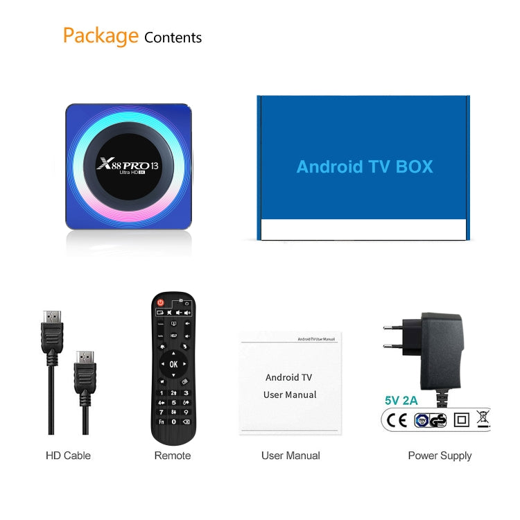 Acrylic X88 Pro 13 8K Ultra HD Android 13.0 Smart TV Box with Remote Control, RK3528 Quad-Core, 2GB+16GB(US Plug) by buy2fix