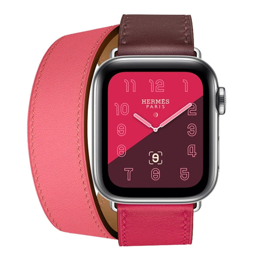 Two Color Double Loop Leather Wrist Strap Watch Band for Apple Watch Series 3 & 2 & 1 38mm, Color:Wine Red+Deep Rose Red+Light Rose Red by buy2fix