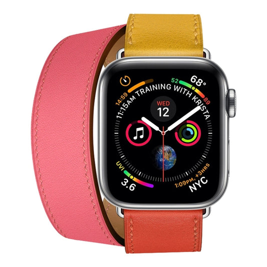 Two Color Double Loop Leather Wrist Strap Watch Band for Apple Watch Series 3 & 2 & 1 42mm, Color:Amber+Orange Red+Light Rose Red by buy2fix