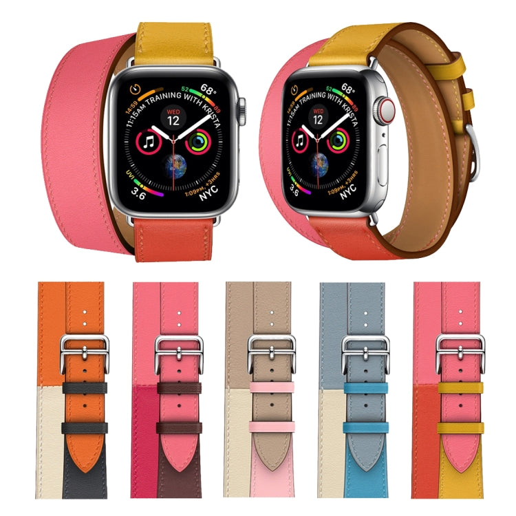 Two Color Double Loop Leather Wrist Strap Watch Band for Apple Watch Series 3 & 2 & 1 42mm, Color:Amber+Orange Red+Light Rose Red by buy2fix