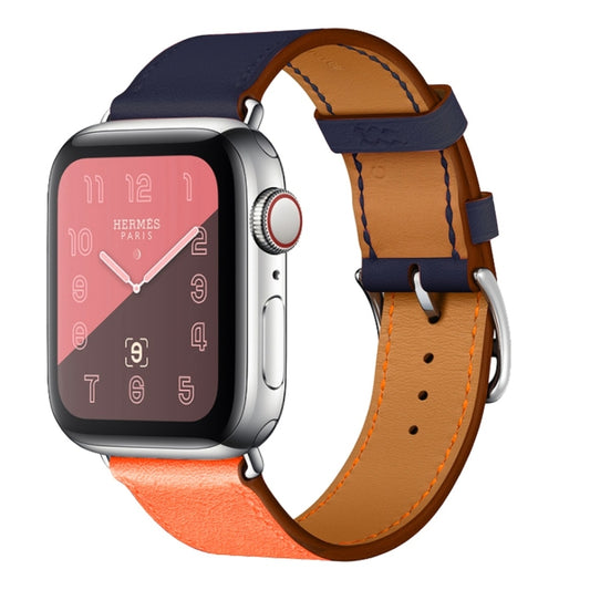 Two Color Single Loop Leather Wrist Strap Watch Band for Apple Watch Series 3 & 2 & 1 42mm, Color:Orange+Bright Blue by buy2fix