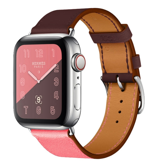 Two Color Single Loop Leather Wrist Strap Watch Band for Apple Watch Series 3 & 2 & 1 38mm, Color:Pink+Wine Red by buy2fix