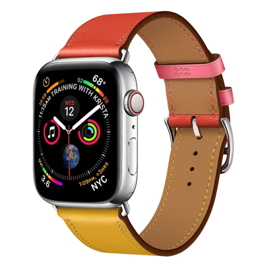 Two Color Single Loop Leather Wrist Strap Watch Band for Apple Watch Series 3 & 2 & 1 42mm, Color:Amber+Orange Red+Light Rose Red by buy2fix