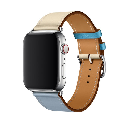 Two Color Single Loop Leather Wrist Strap Watch Band for Apple Watch Series 3 & 2 & 1 42mm, Color:Grey Blue+Pink White+Ice Blue by buy2fix