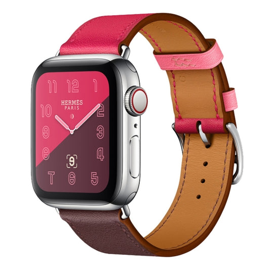 Two Color Single Loop Leather Wrist Strap Watch Band for Apple Watch Series 3 & 2 & 1 38mm, Color:Wine Red+Deep Rose Red+Light Rose Red by buy2fix