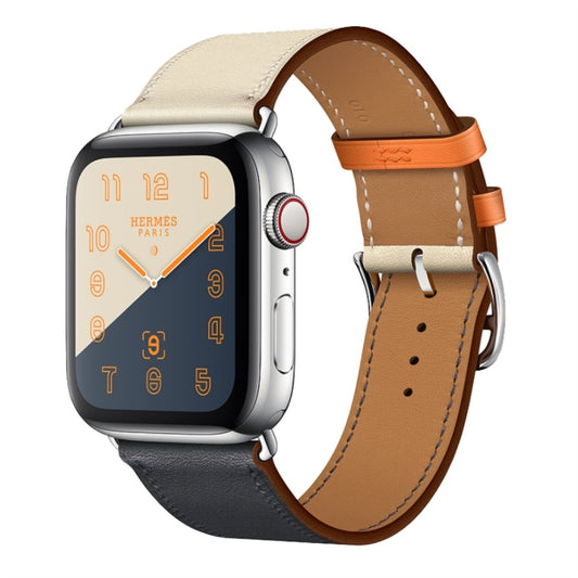 Two Color Single Loop Leather Wrist Strap Watch Band for Apple Watch Series 3 & 2 & 1 38mm, Color:Bright Blue+Pink White+Orange by buy2fix