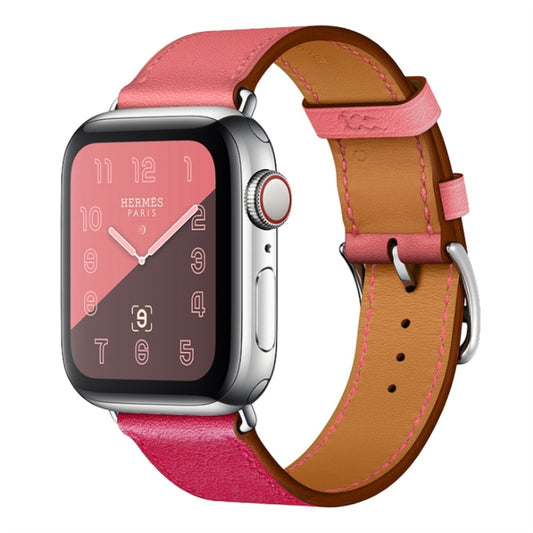 Two Color Single Loop Leather Wrist Strap Watch Band for Apple Watch Series 3 & 2 & 1 38mm, Color:Rose Red+Pink by buy2fix