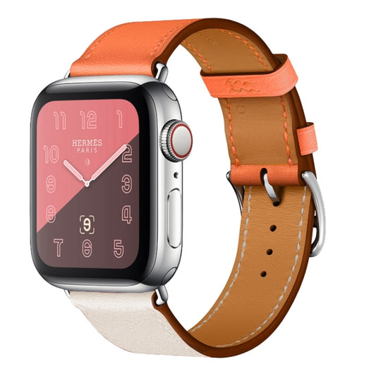 Two Color Single Loop Leather Wrist Strap Watch Band for Apple Watch Series 3 & 2 & 1 38mm, Color:Rice White+Orange by buy2fix
