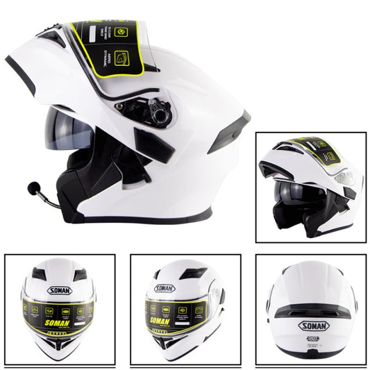Soman 955 Skyeye Motorcycle Full / Open Face Bluetooth Helmet Headset Full Face, Supports Answer / Hang Up Calls(Pearl White) by SOMAN