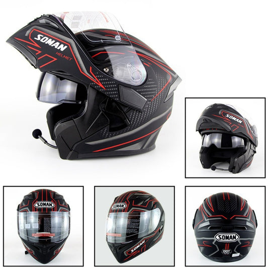 Soman 955 Skyeye Motorcycle Full / Open Face Bluetooth Helmet Headset Full Face, Supports Answer / Hang Up Calls(Black Red) by SOMAN