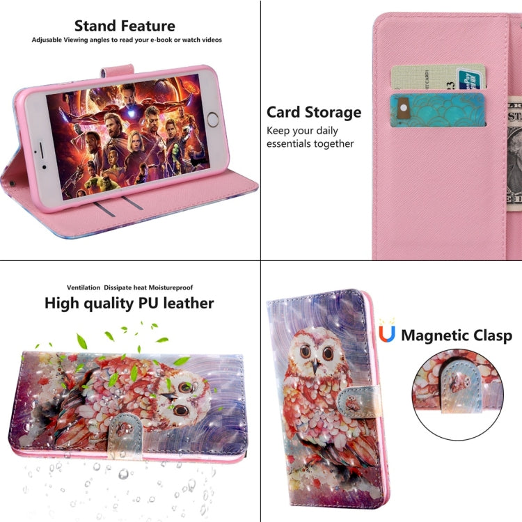 3D Coloured Drawing Pattern Horizontal Flip Leather Case with Holder & Card Slots & Wallet & Lanyard for LG K50 / Q60(Coloured Owl) by buy2fix