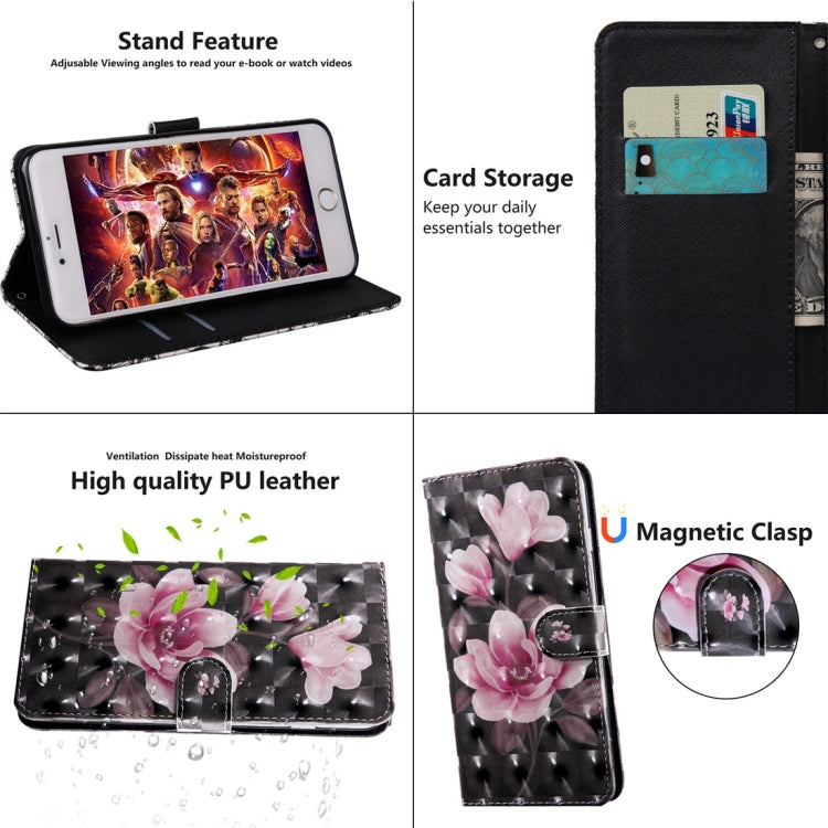 3D Coloured Drawing Pattern Horizontal Flip Leather Case with Holder & Card Slots & Wallet & Lanyard for LG K50 / Q60(Black-ground Pink Flower) by buy2fix
