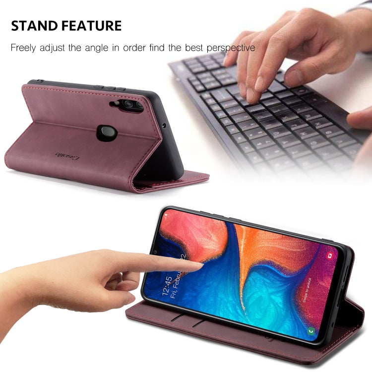 CaseMe-013 Multi-functional Retro Frosted Horizontal Flip Leather Case with Card Slot & Holder & Wallet For Galaxy A20e(Wine Red) by CaseMe
