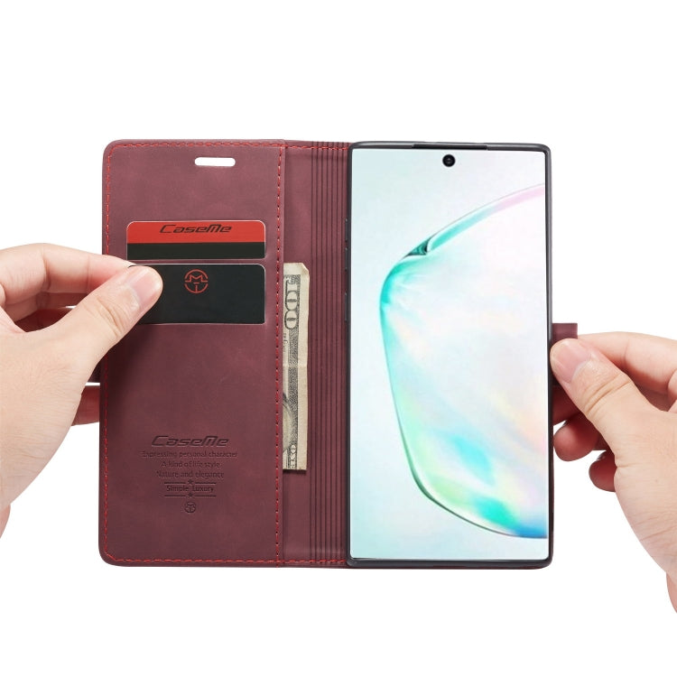 CaseMe-013 Multifunctional Horizontal Flip Leather Case with Card Slot & Holder & Wallet for Galaxy Note 10+(Wine) by CaseMe