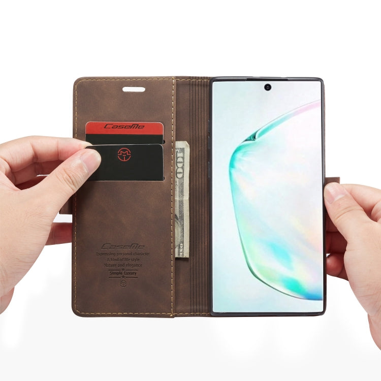 CaseMe-013 Multifunctional Horizontal Flip Leather Case with Card Slot & Holder & Wallet for Galaxy Note 10+(Coffee) by CaseMe