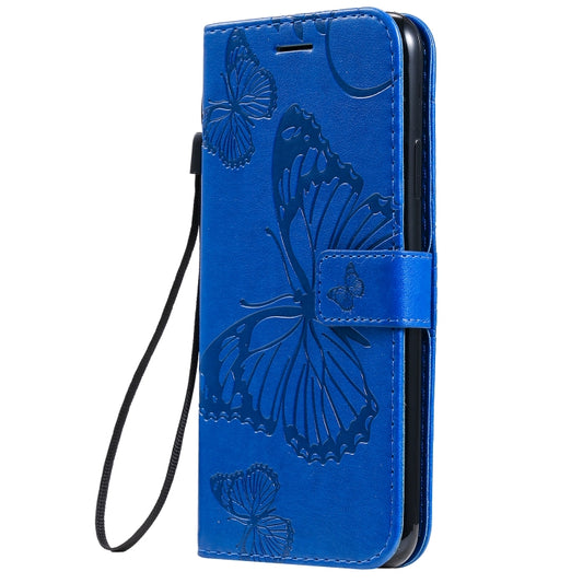 For iPhone 11 Pro Max Pressed Printing Butterfly Pattern Horizontal Flip PU Leather Case with Holder & Card Slots & Wallet & Lanyard (Blue) by buy2fix