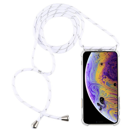 Four-Corner Anti-Fall Transparent TPU Mobile Phone Case With Lanyard for iPhone 11 Pro(White) by buy2fix