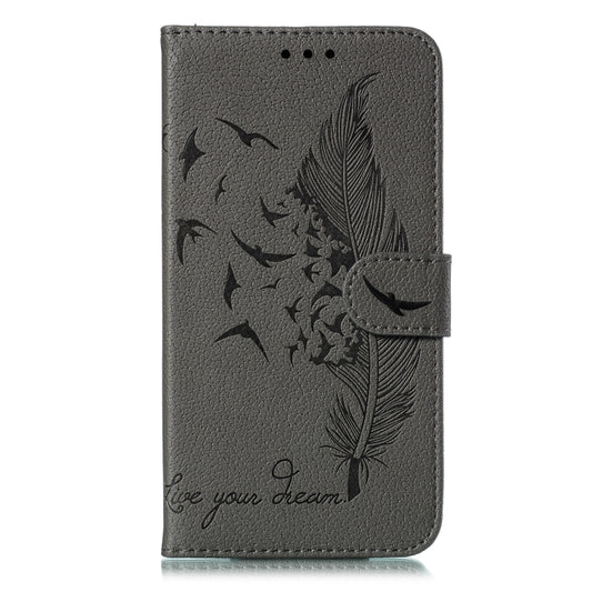 For iPhone 11 Pro Feather Pattern Litchi Texture Horizontal Flip Leather Case with Wallet & Holder & Card Slots (Gray) by buy2fix