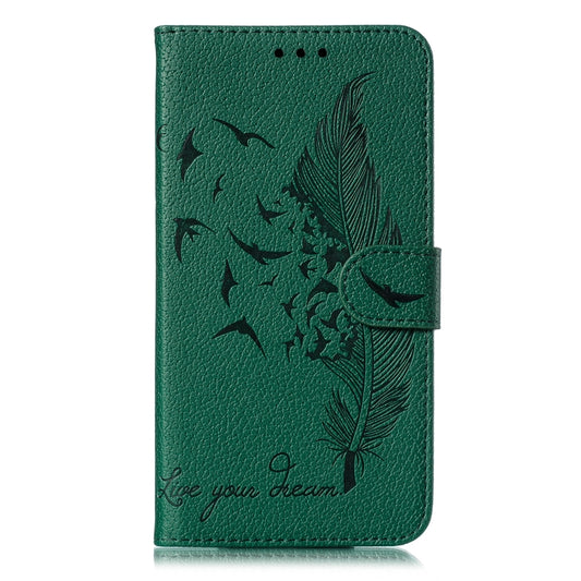Feather Pattern Litchi Texture Horizontal Flip Leather Case with Wallet & Holder & Card Slots For Galaxy J6 (2018)(Green) by buy2fix