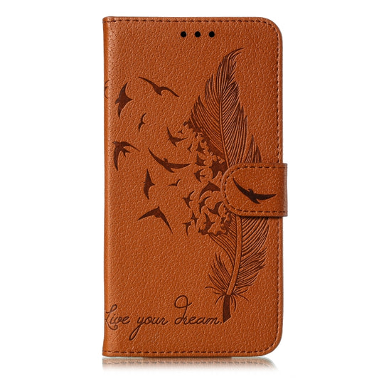 Feather Pattern Litchi Texture Horizontal Flip Leather Case with Wallet & Holder & Card Slots For Galaxy J6 (2018)(Brown) by buy2fix