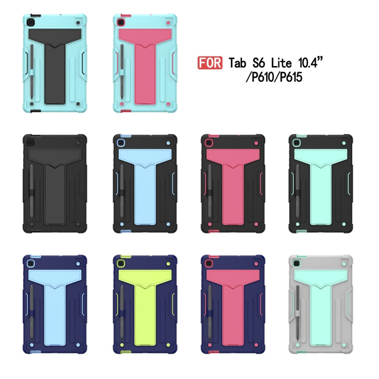 For Samsung Galaxy Tab S6 Lite P610/615 T-shaped Bracket Contrast Color Shockproof PC + Silicone Protective Case(Navy+Rose Red) by buy2fix