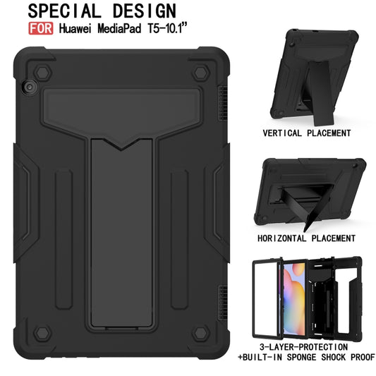For Huawei MediaPad T5 T-shaped Bracket Contrast Color Shockproof PC + Silicone Protective Case(Black+Black) by buy2fix