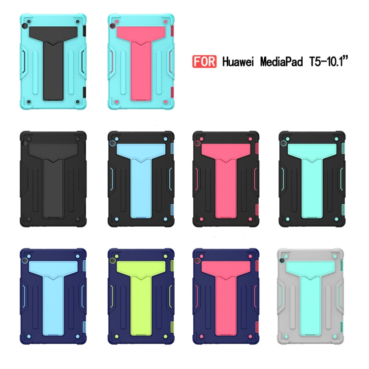For Huawei MediaPad T5 T-shaped Bracket Contrast Color Shockproof PC + Silicone Protective Case(Mint Green+Rose Red) by buy2fix