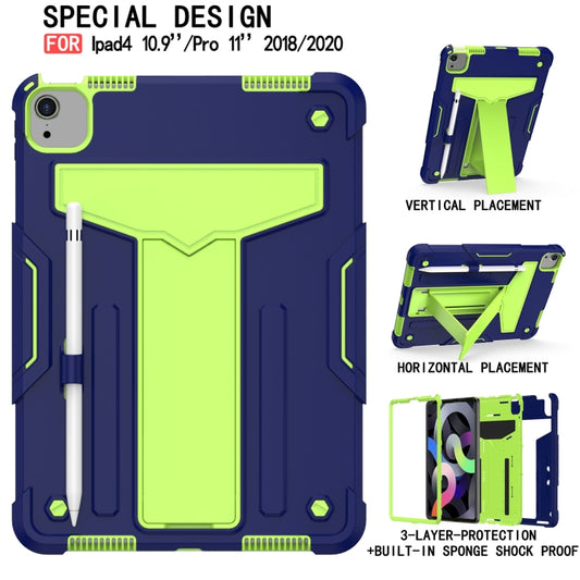 For iPad Air 2022 / 2020 10.9 / iPad Pro 11 T-shaped Bracket Contrast Color Shockproof PC + Silicone Protective Case(Navy+Green) by buy2fix