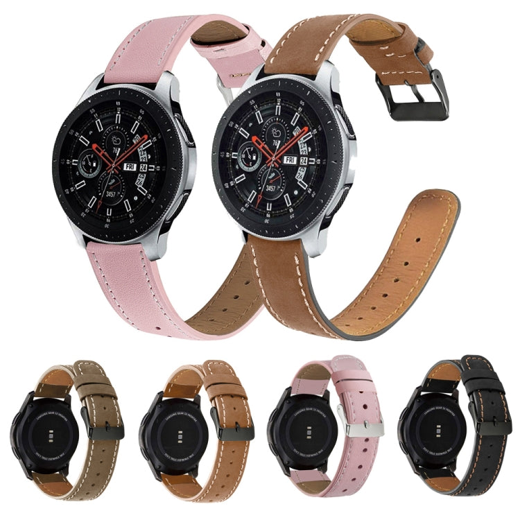 For Samsung Galaxy Watch 3 45mm Round Tail Leather Watch Band(Black) by buy2fix