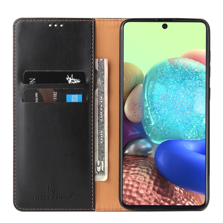 For Samsung Galaxy A71 5G Fierre Shann PU Genuine Leather Texture Horizontal Flip Leather Case with Holder & Card Slots & Wallet(Black) by FIERRE SHANN