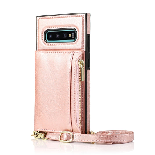 For Samsung Galaxy S10 Plus Square Zipper Wallet Bag TPU+PU Back Cover Case with Holder & Card Slots & Wallet & Cross-body Strap(Rose Glod) by buy2fix