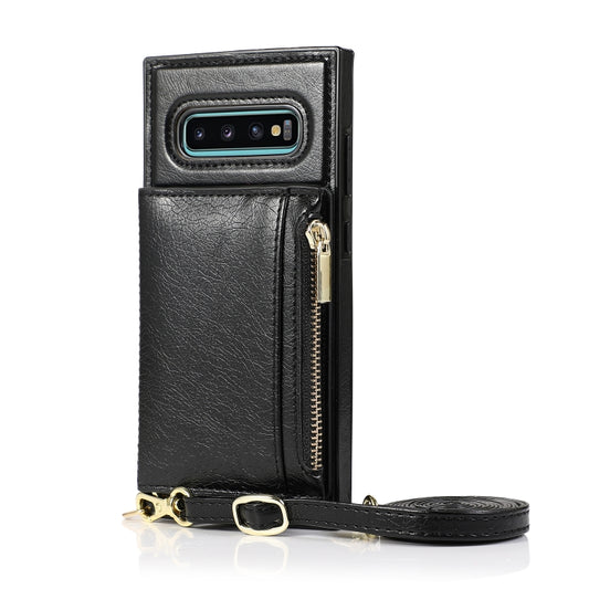 For Samsung Galaxy S10 Plus Square Zipper Wallet Bag TPU+PU Back Cover Case with Holder & Card Slots & Wallet & Cross-body Strap(Black) by buy2fix