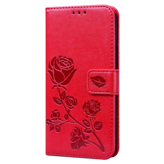 For iPhone 12 Rose Embossed Horizontal Flip PU Leather Case with Holder & Card Slots & Wallet(Red) by buy2fix