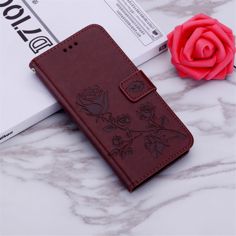 For Xiaomi Redmi 9A Rose Embossed Horizontal Flip PU Leather Case with Holder & Card Slots & Wallet(Brown) by buy2fix