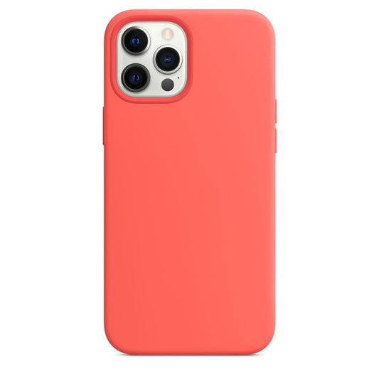 For iPhone 12 Pro Max Magnetic Liquid Silicone Full Coverage Shockproof Magsafe Case with Magsafe Charging Magnet(Pink Orange) by buy2fix