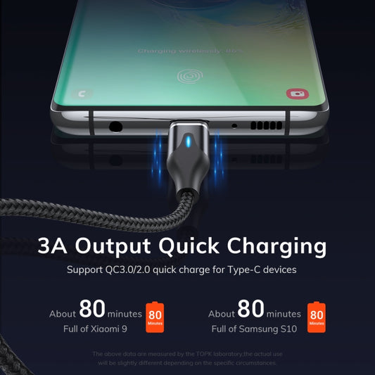 TOPK AM63 1m USB to 8 Pin + USB-C / Type-C + Micro USB 3 in 1 Flat Magnetic Metal Connector Nylon Braided Magnetic Fast Charging Data Cable(Black) by TOPK