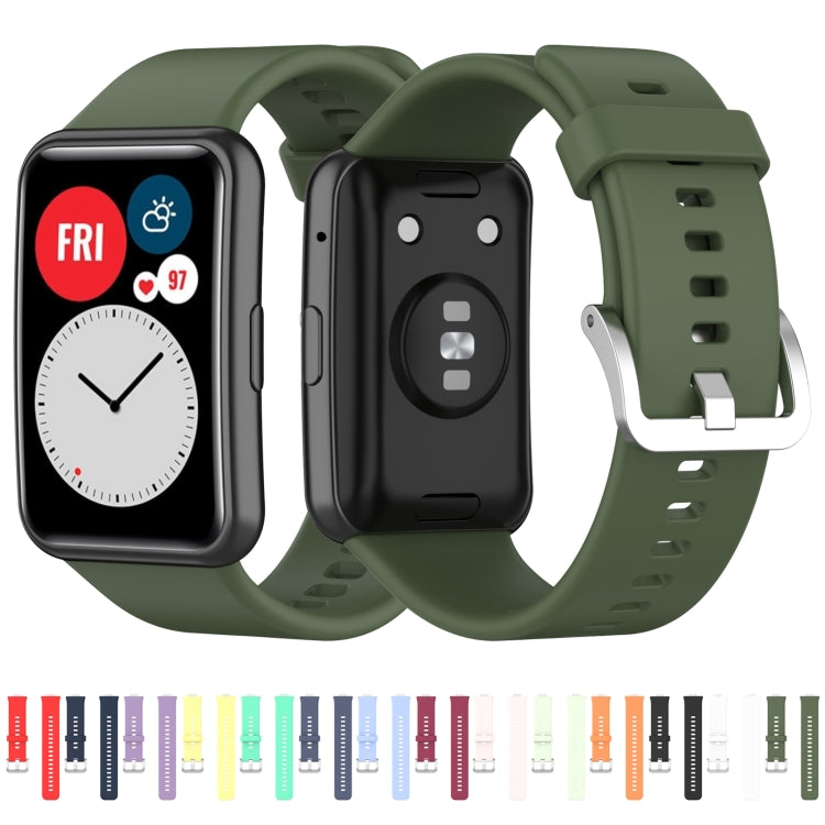 For Huawei Watch Fit Silicone Watch Band with Stainless Steel Buckle(Dark Green) by buy2fix