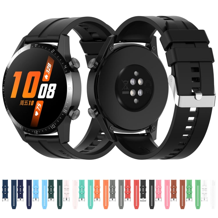 For Huawei Watch GT 2 46mm Silicone Watch Band with Silver Buckle(Dark Green) by buy2fix