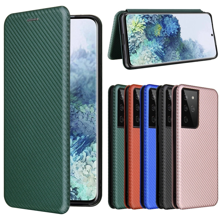 For Samsung Galaxy S21 Ultra 5G Carbon Fiber Texture Horizontal Flip TPU + PC + PU Leather Case with Card Slot(Green) by buy2fix