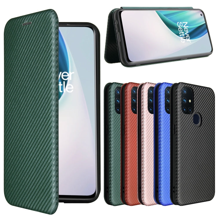 For OnePlus Nord N10 5G Carbon Fiber Texture Horizontal Flip TPU + PC + PU Leather Case with Card Slot(Green) by buy2fix